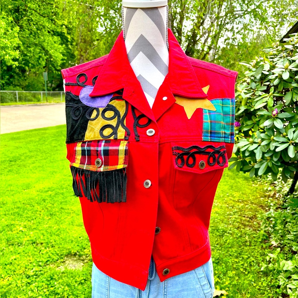 Seruchi Colorful Patchwork Vest Size M EUC Vintage